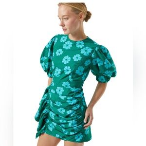 Rhode Pia Ruched Short Dress - Forest Bombay Bloom Mini
